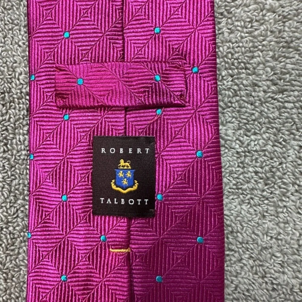 Robert Talbott Best of Class Silk Tie Magenta Pink Geometric Turquoise Dot USA